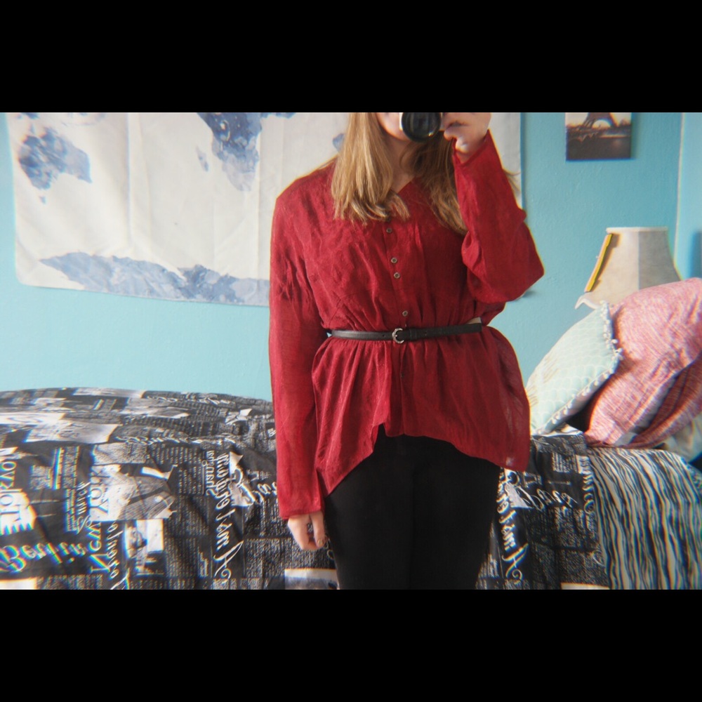J Jill Red Buttoned Blouse